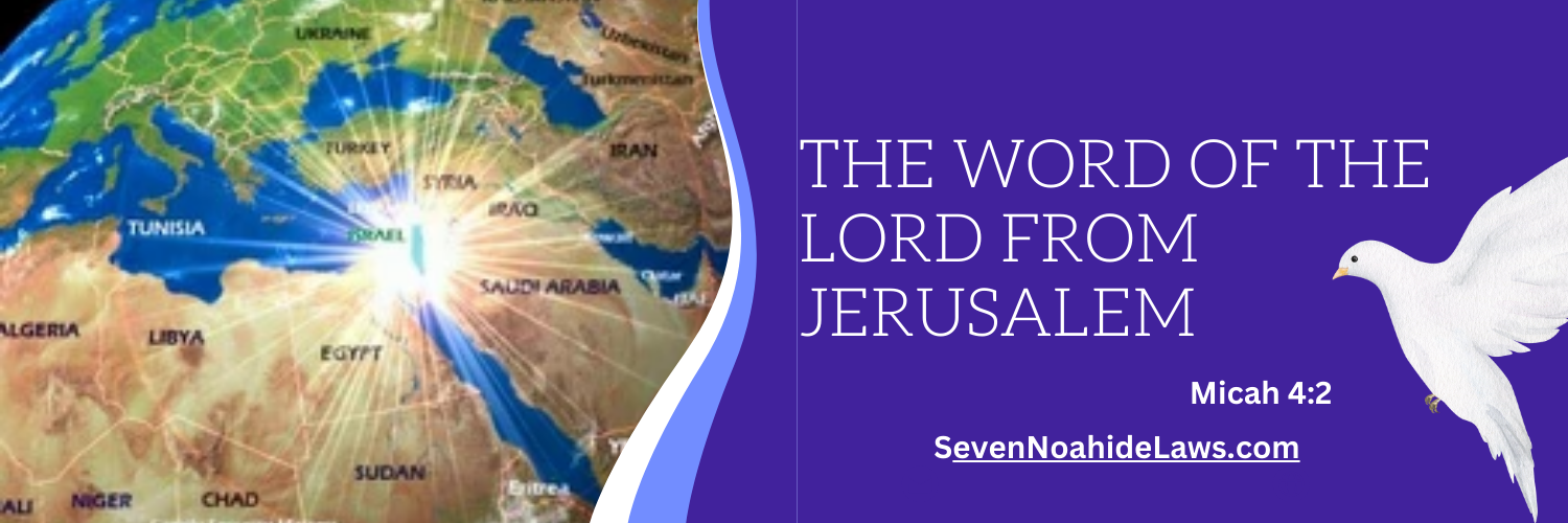 The word of the Lord from Jerusalem, Micah 4:2, shown with light over Jerusalem and a dove.